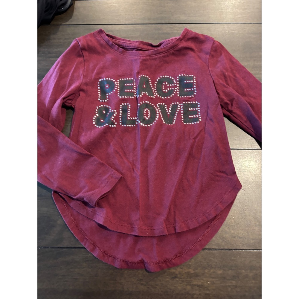 Members Mark Girls Peace & Love Graphic Tee Maroon Long Sleeve Shirt Size 4/5